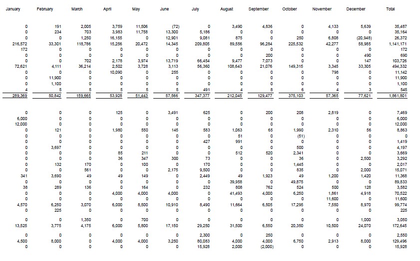Example PDF with monthly financial data from January to December